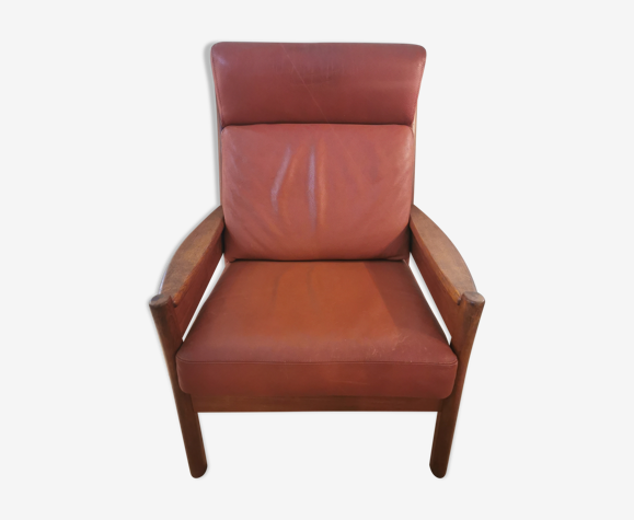 Fauteuil scandinave en teck et cuir des années 60 - dyrlund