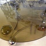 Space Age-style chromed steel round coffee table with glass top, 1960s