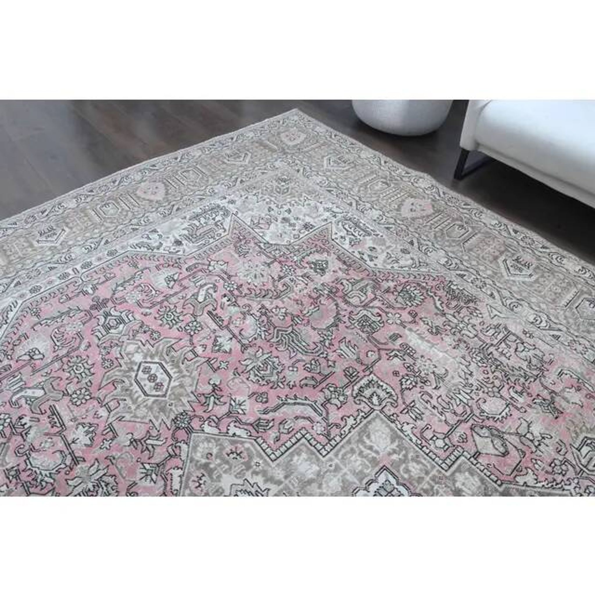 1960s Vintage Persian Handmade Wool Cotton Light Pink Area Rug 285x388