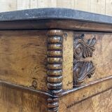 Commode secrétaire du XIXème en loupe d'orme, sapin et dessus marbre noir