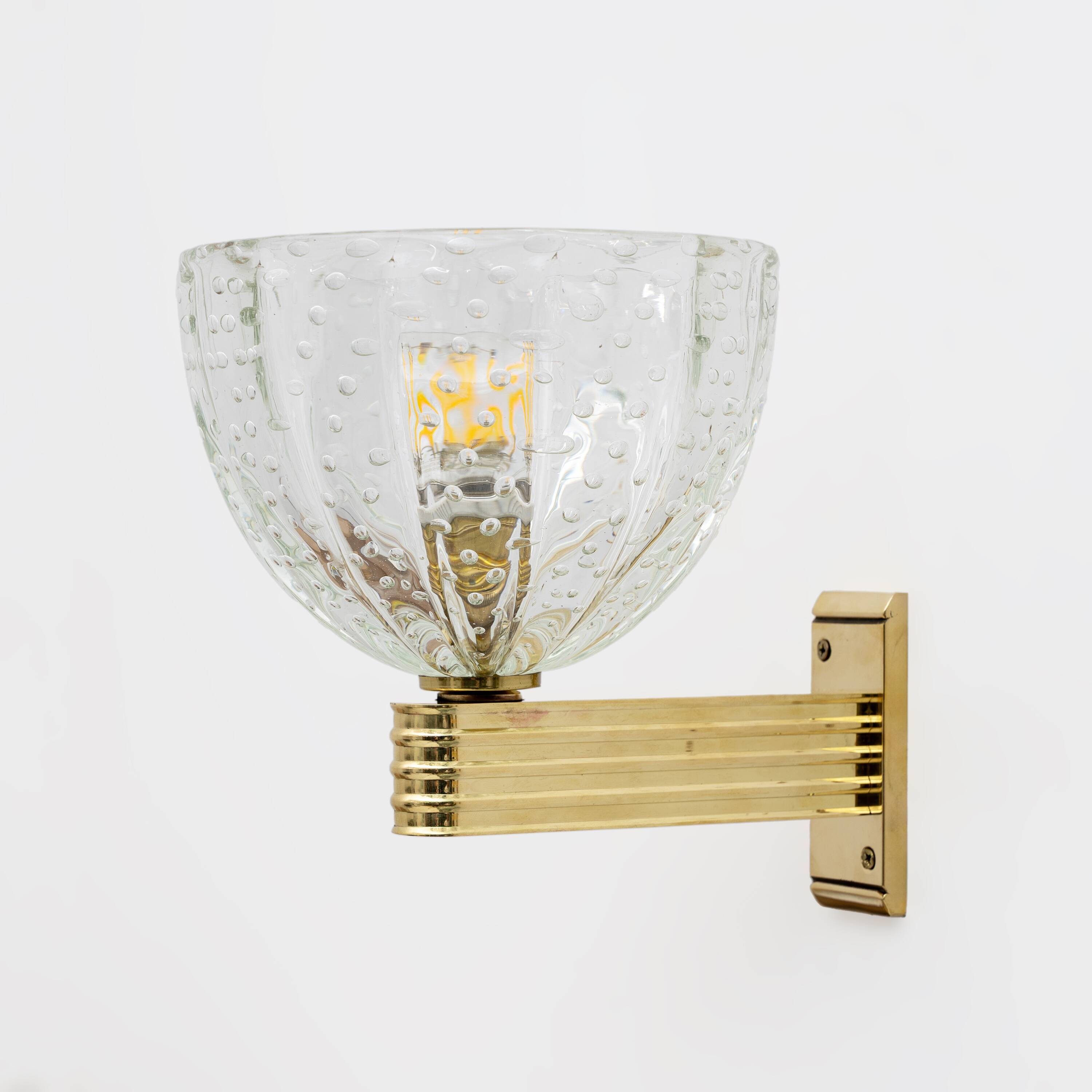 Attributed to Seguso Art Dèco Brass and "Pelugoso" Murano Glass Sconces, Pa