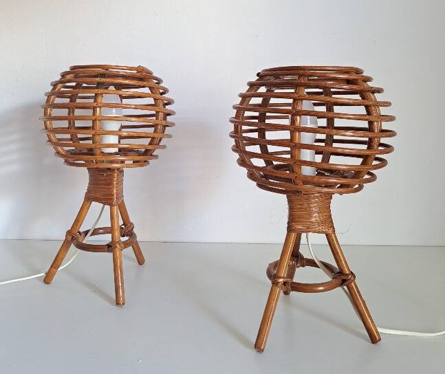 Pair of bamboo bedside lamps