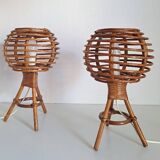 Pair of bamboo bedside lamps