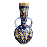 Vase with 2 handles earthenware gien decoration italian renaissance stamped