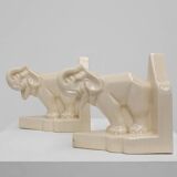 Serre-livres en céramique Art déco française à motif d'éléphant, années 1930