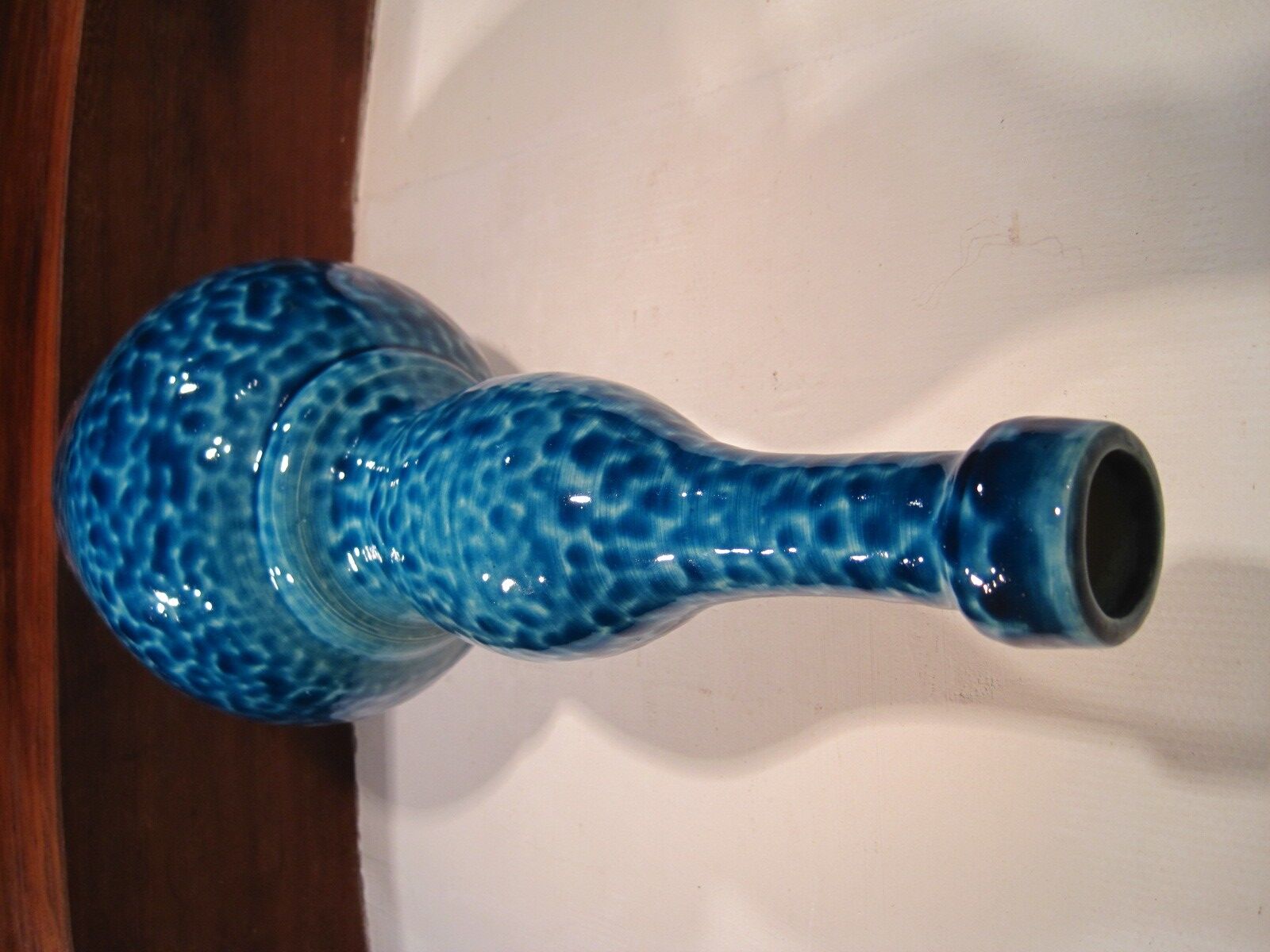 Vase signed blue modernist ceramic bottle bouhey 1973