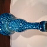 Vase signed blue modernist ceramic bottle bouhey 1973