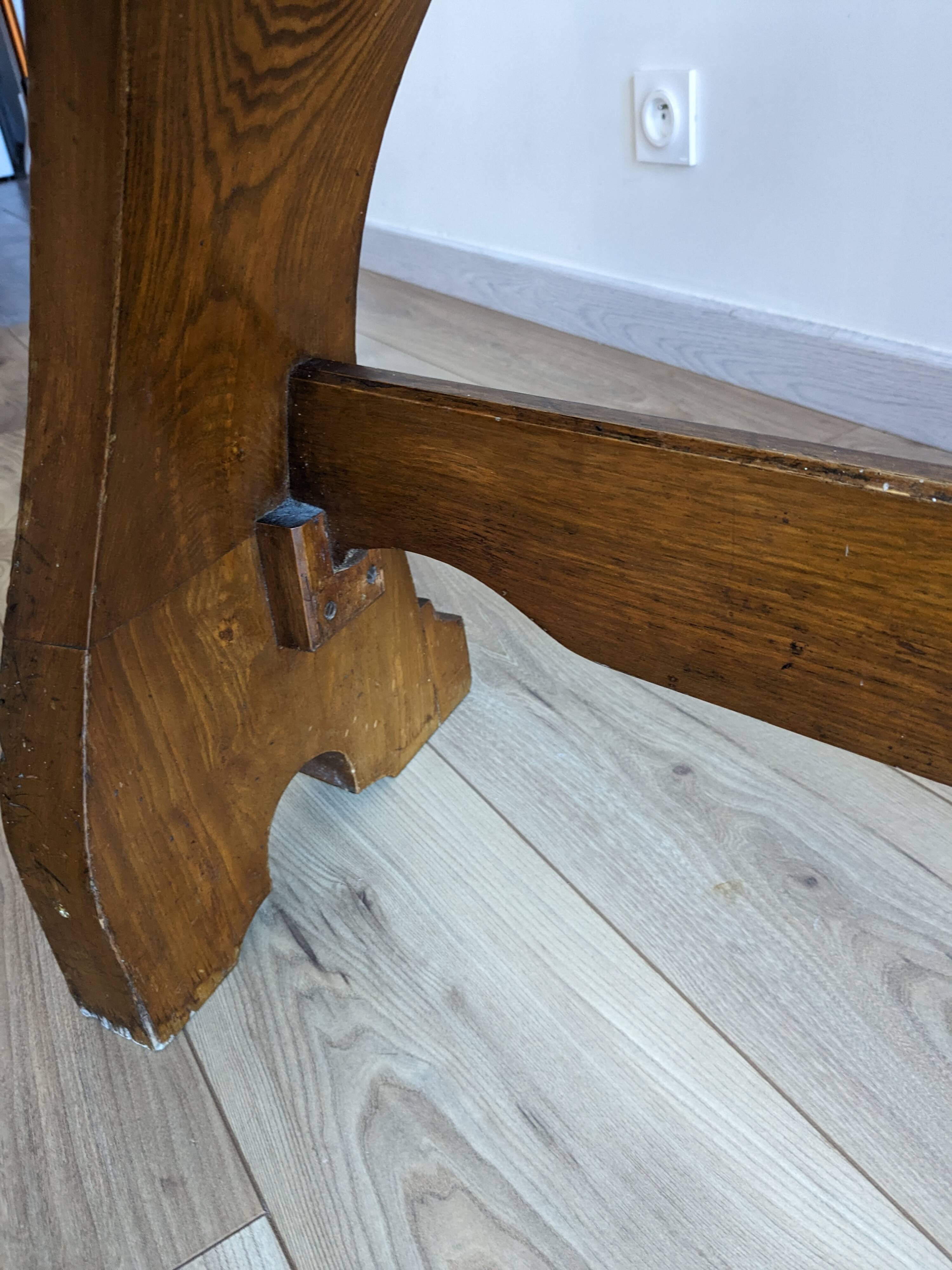 Old church organ bench in Art Nouveau style made of solid oak.