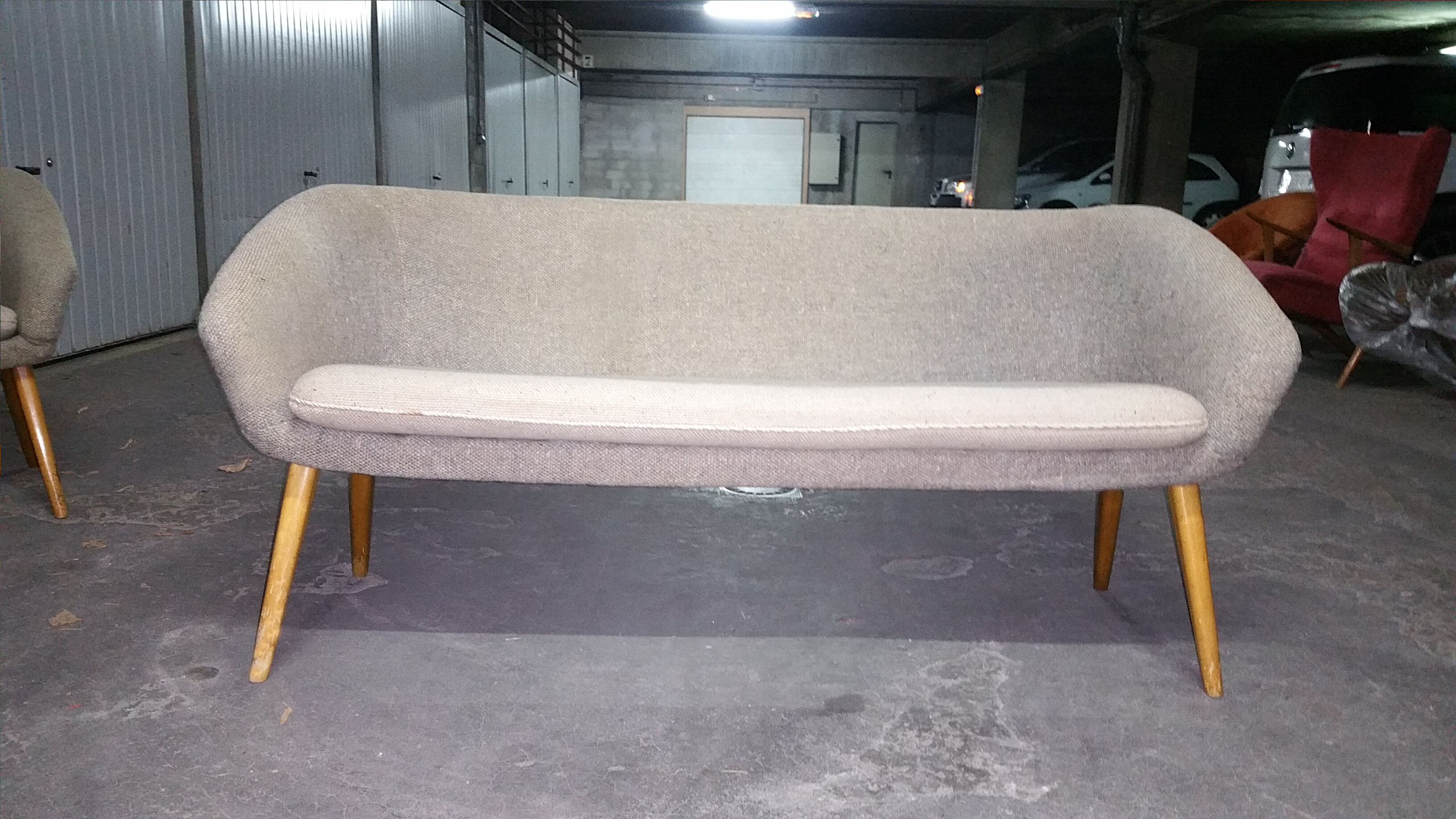 Sofa 3 Chair Danish cocktail of the 50s/60s gray / white