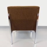 Vintage modernist armchair in wool fabric and chrome metal