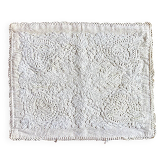 Embroidered linen flower cushion cover