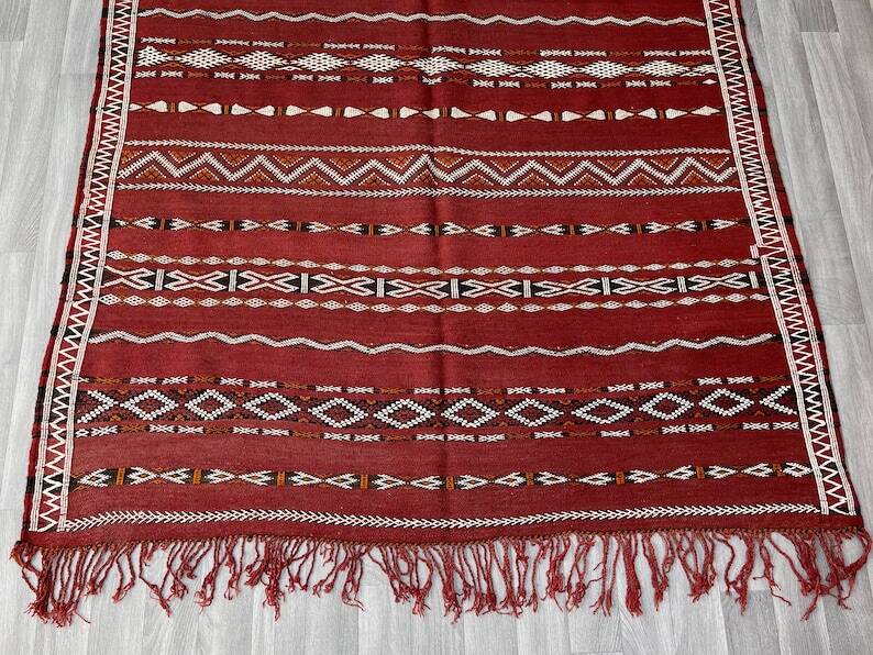 Old Zemmouri Kilim, Faltisse Berber Rug, Handmade Moroccan Carper, Home Decor