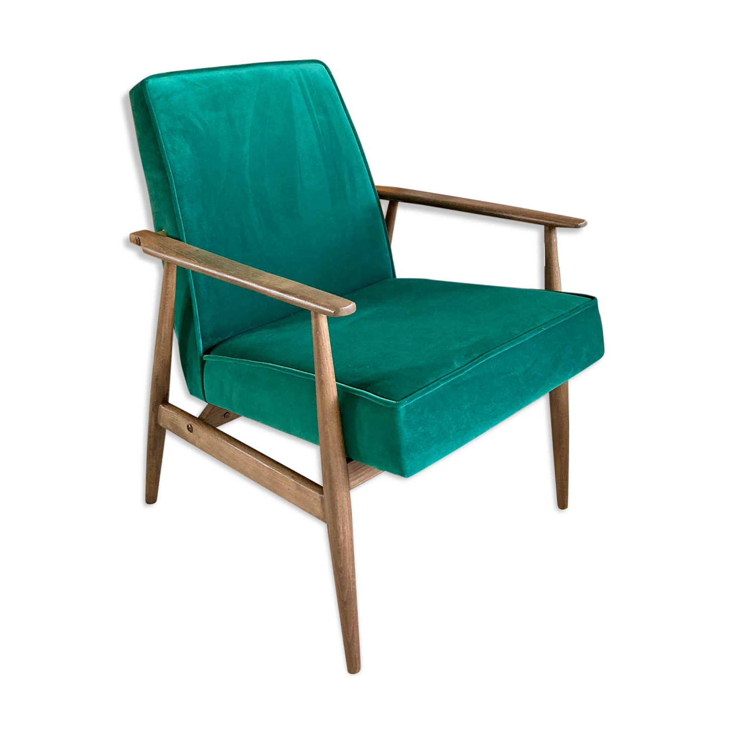 Original vintage polish armchair 300-190 from Mid-century in green velvet