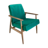 Fauteuil polonais vintage original 300-190 du milieu du siècle en velours vert