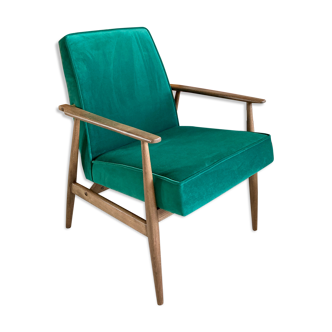 Fauteuil polonais vintage original 300-190 du milieu du siècle en velours vert