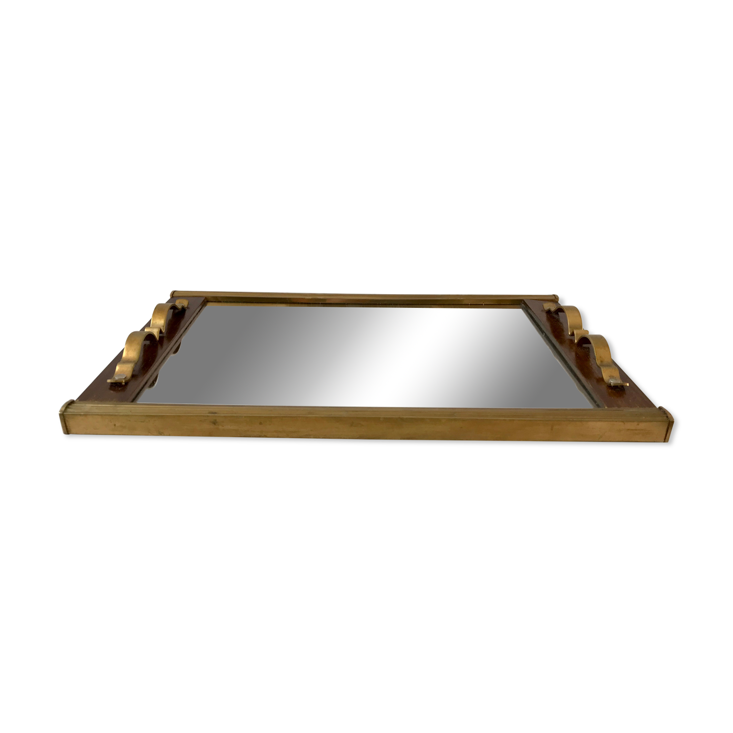 Art deco mirror top in wood and brass gilded 30s