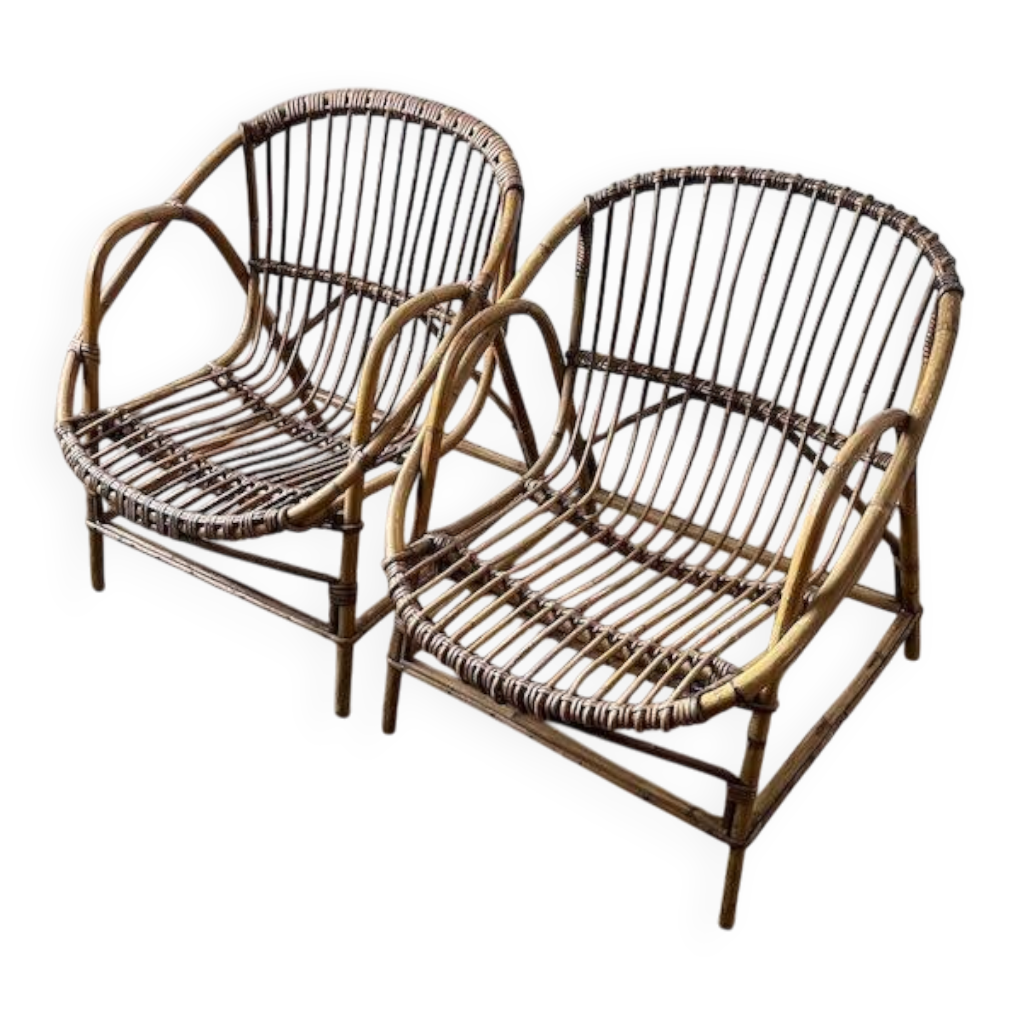 Paire de fauteuils en rotin vintage