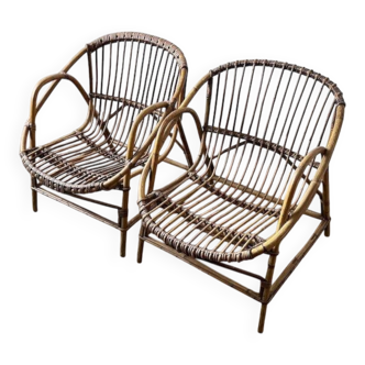 Pair of vintage rattan armchairs