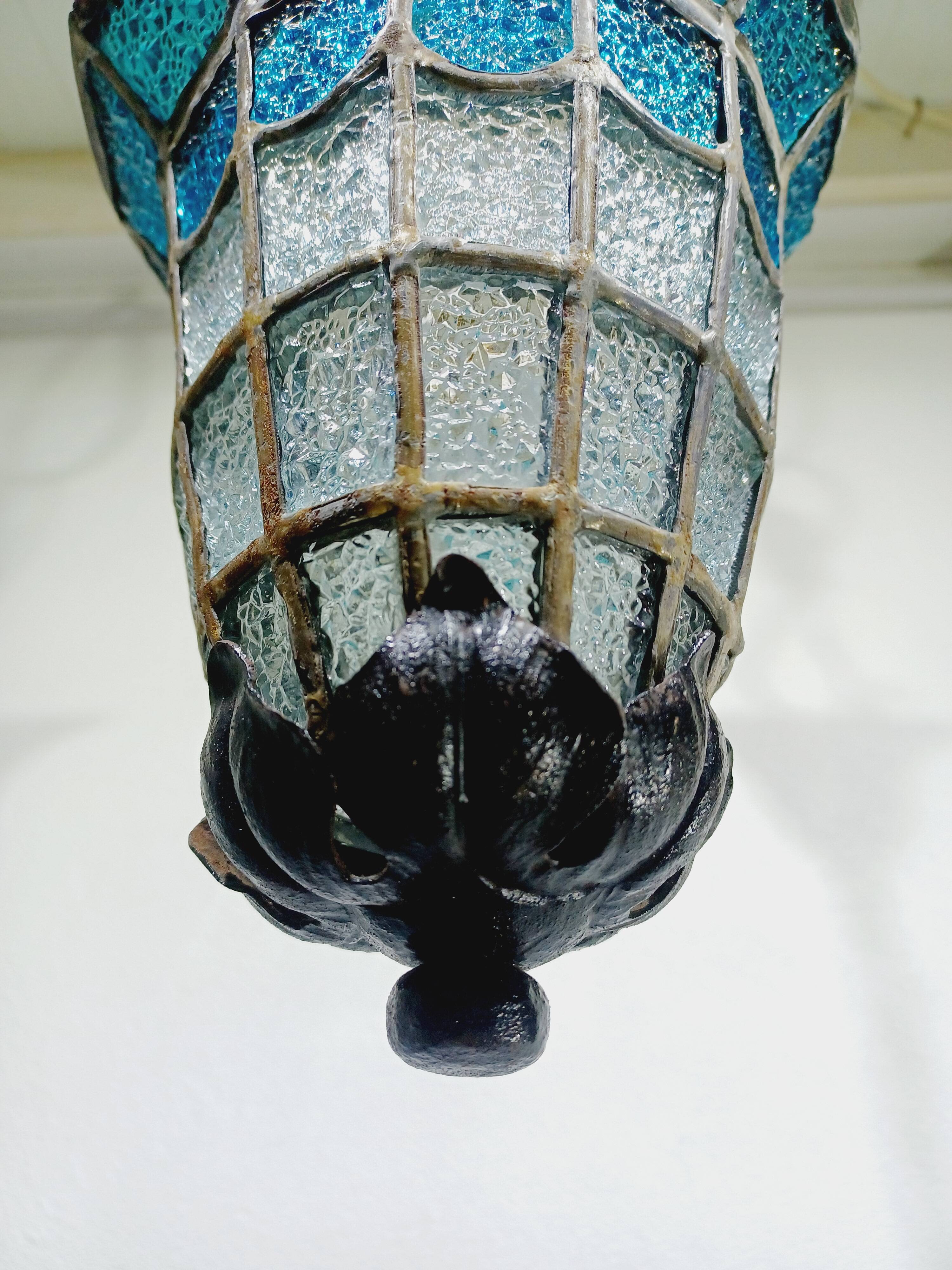Blue glass pendant light