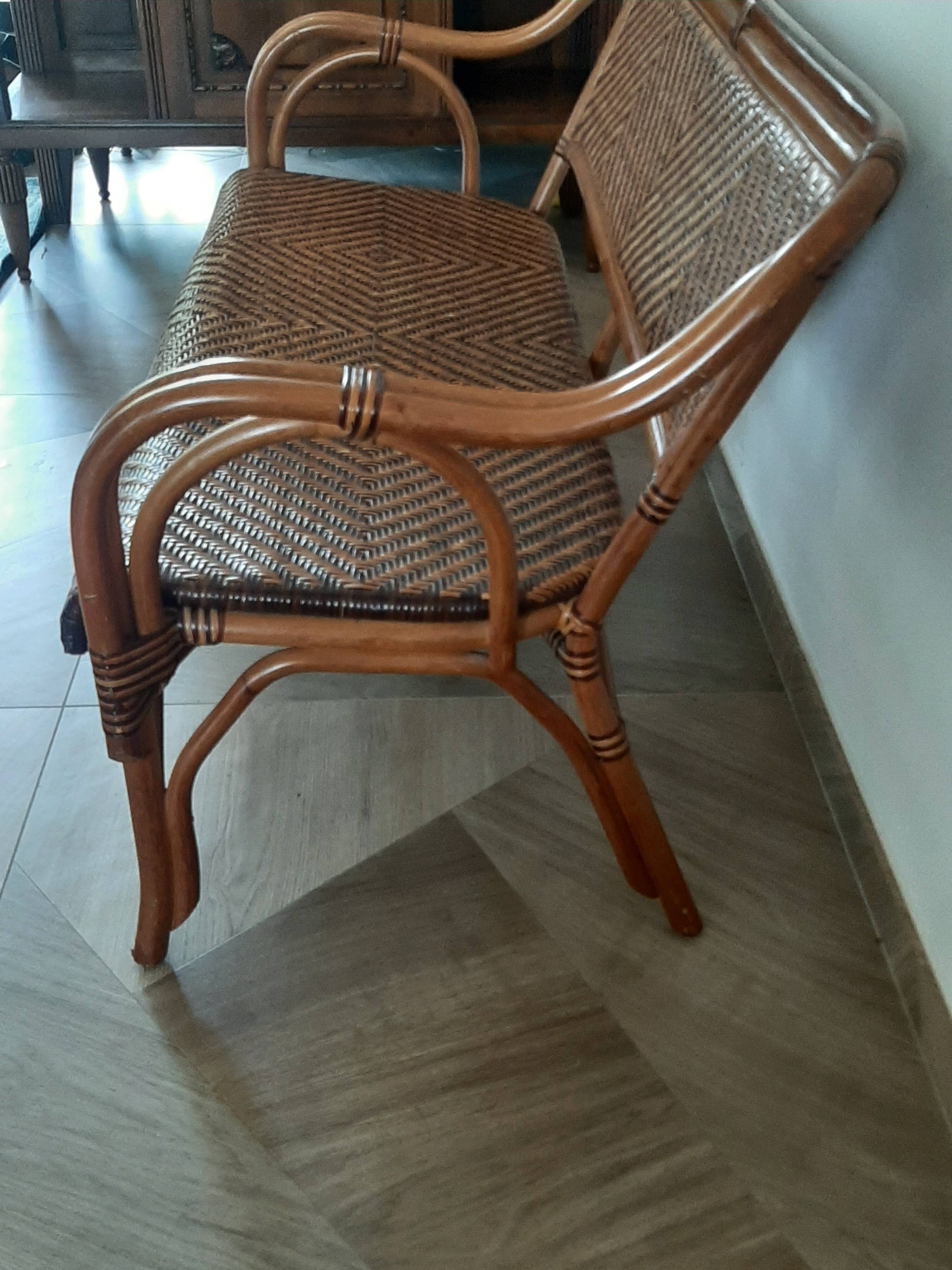 Vintage -Braided rattan sofa - chevron pattern