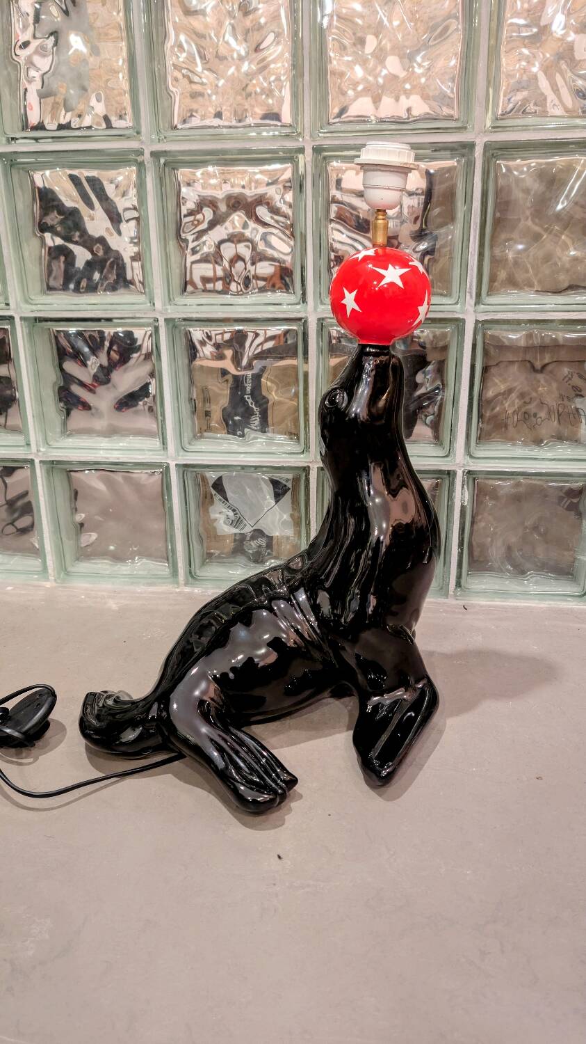 Vintage sea lion ceramic lamp