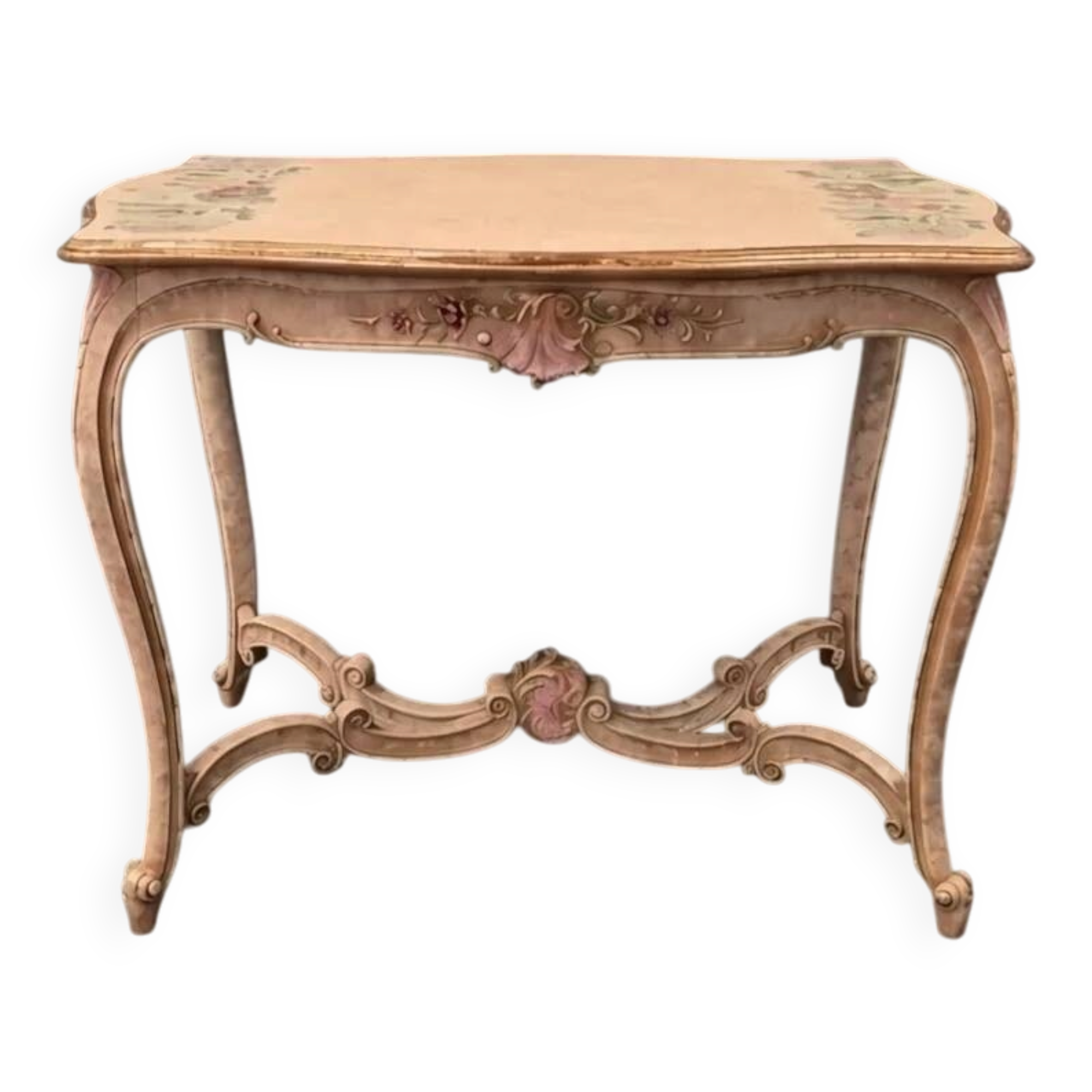 Vintage French provincial painted table | Shabby chic floral console table | Ornate rococo vanity desk with hand-painted roses