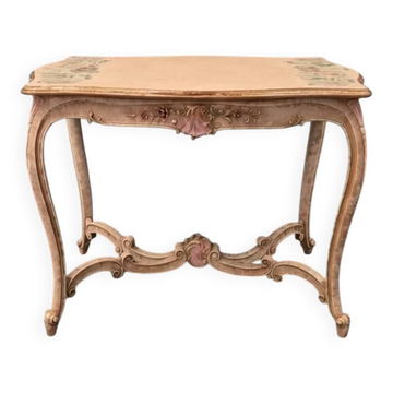 Vintage French provincial painted table | Shabby chic floral console table | Ornate rococo vanity desk with hand-painted roses