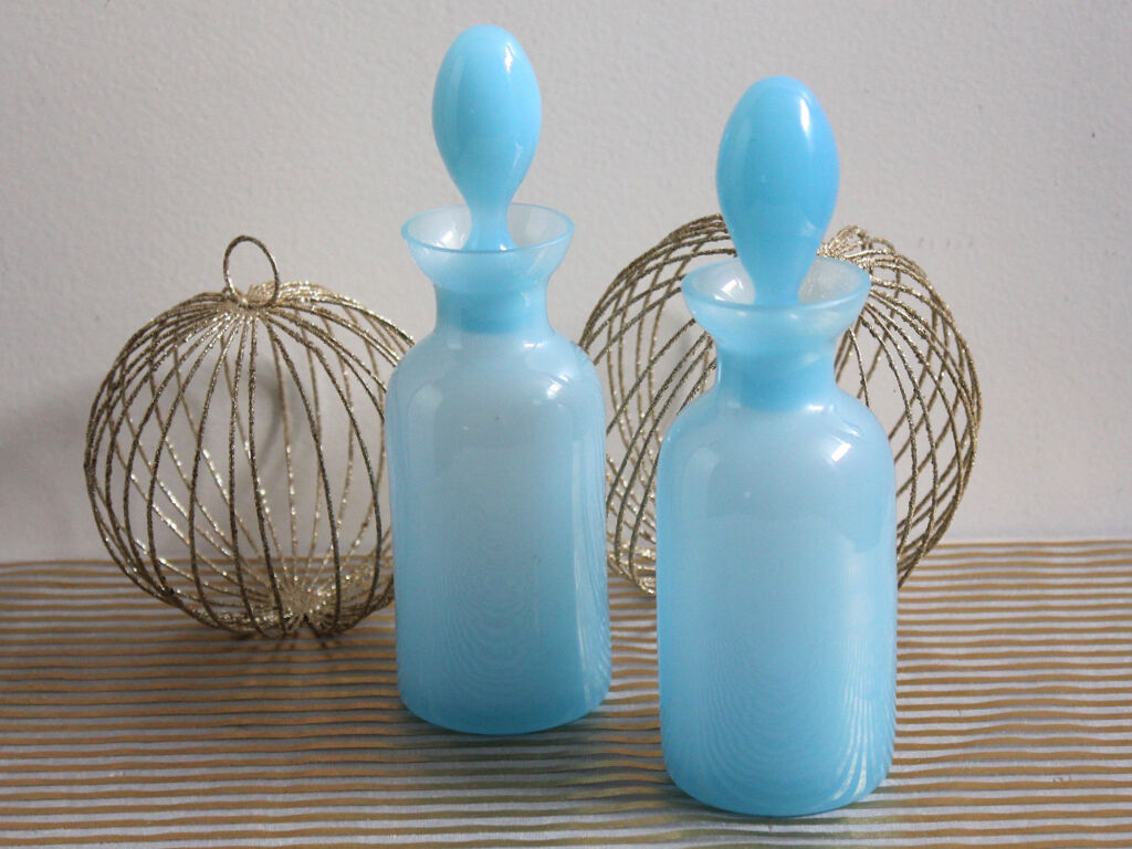Duo of blue opaline vials