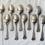 10 Vintage Rocaille Style Metal Soup Spoons