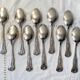 10 Vintage Rocaille Style Metal Soup Spoons