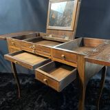 19th-century hairdresser with marquetry decoration on oak in the Louis XV Transition style.