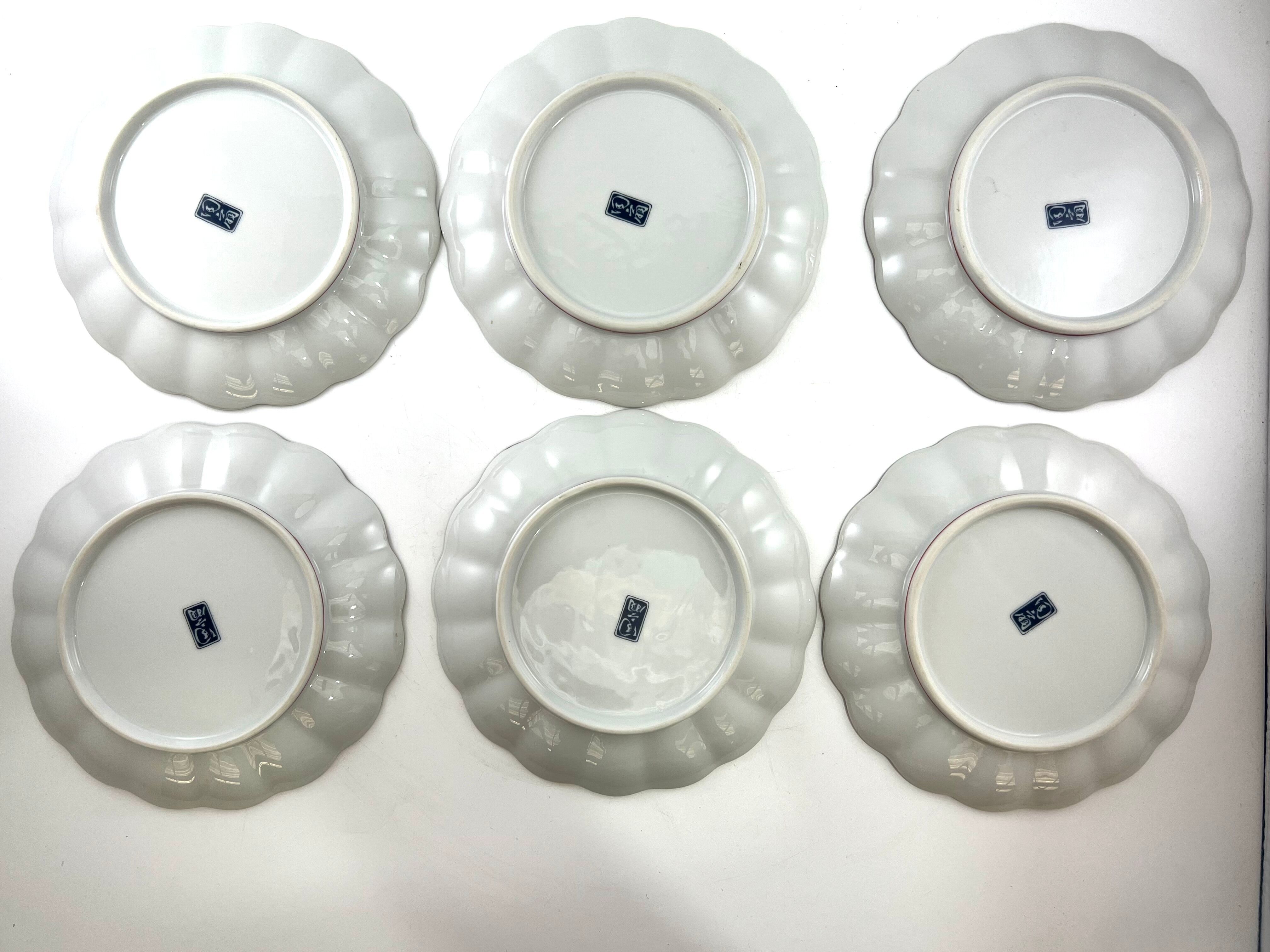 6 Japanese Arita dessert plates