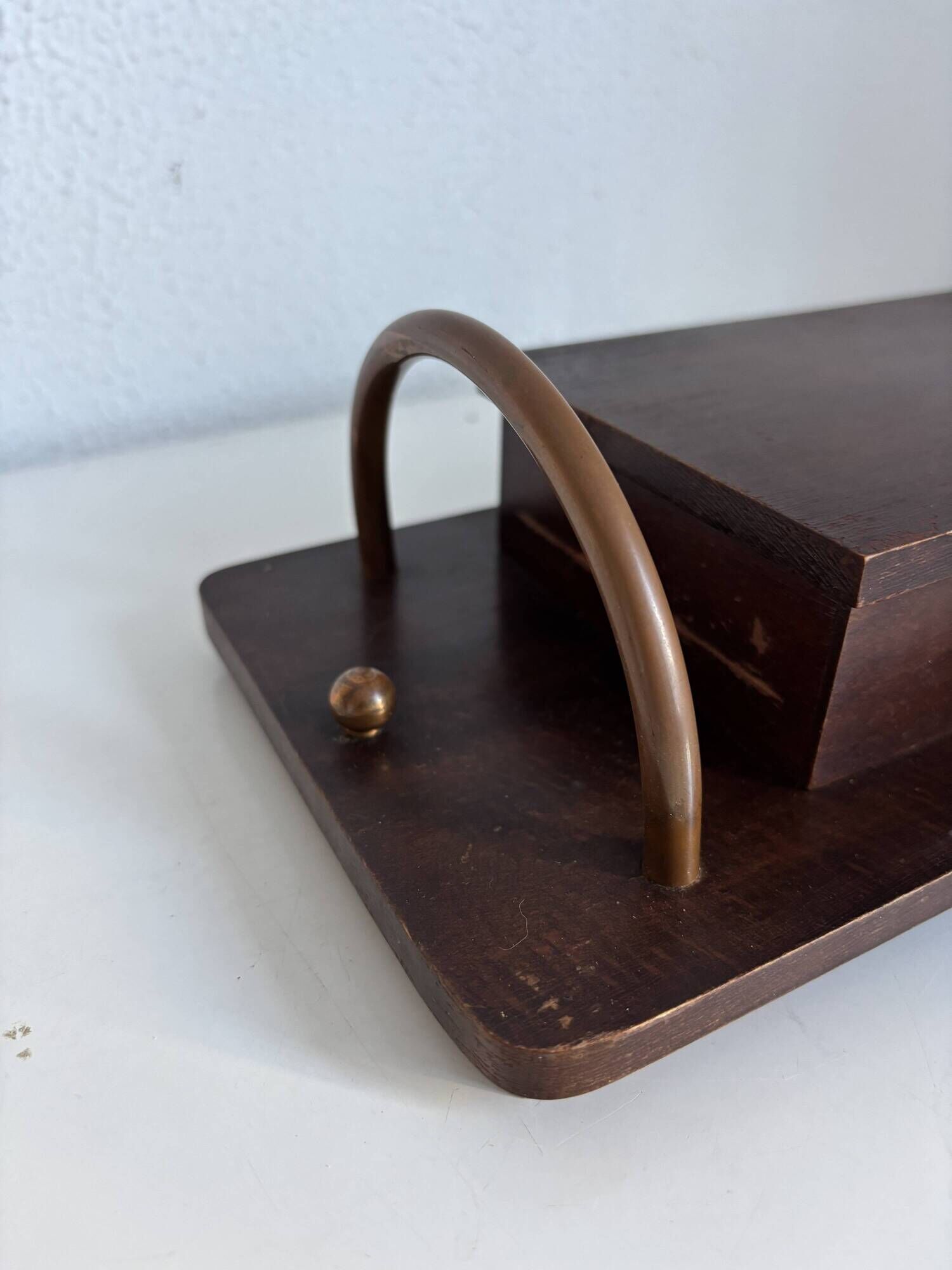 Vintage 1960 cigarette holder wooden metal copper - 31 x 15 cm