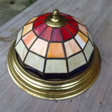 English leaded stained glass ceiling lamp in art-deco style