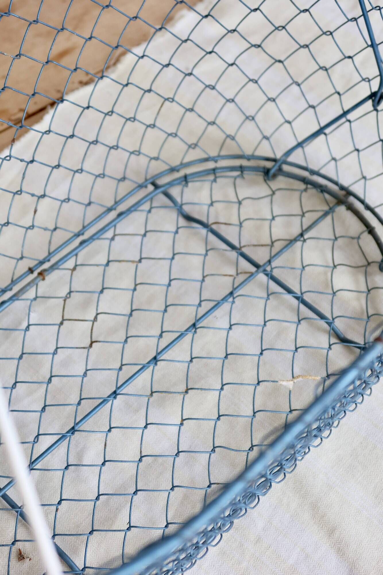 Large vintage blue wire basket