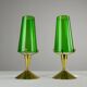 Pair of Brass & Green Glass Candleholders — Gunnar Ander for Ystad-Metall, Sweden, 1960s