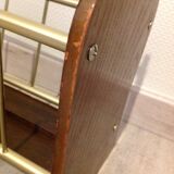 Magazine holder in gilded metal and wood imitation teak / vinatge 60s-70s