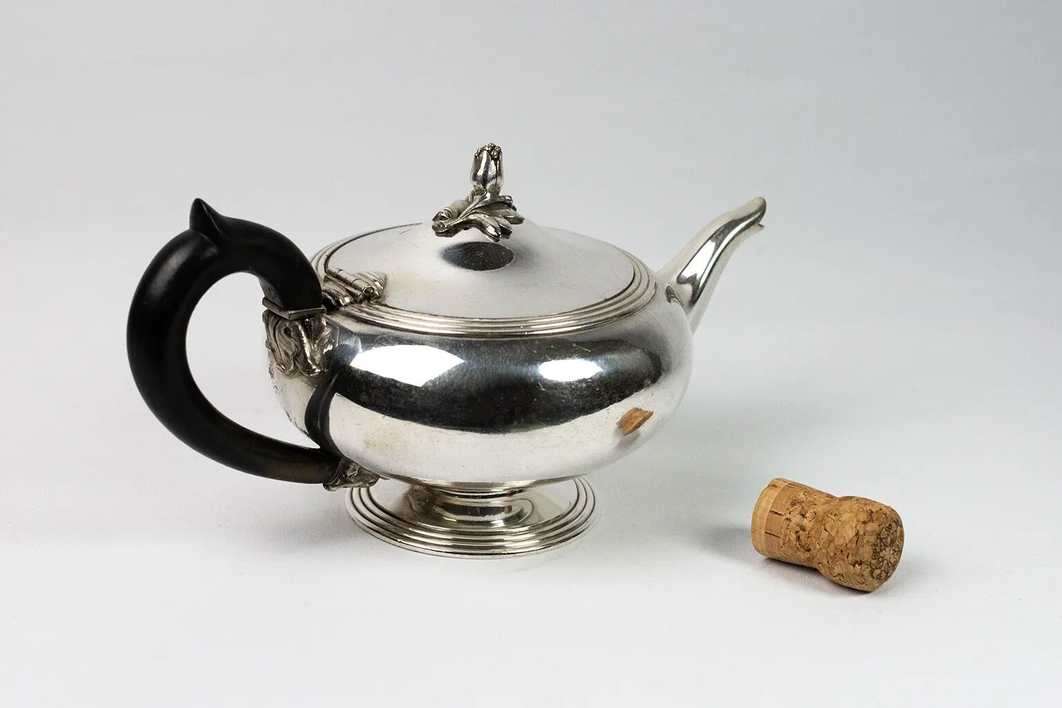 Christofle teapot in silver-plated metal & blackened wood – Triple Fine Line late 19th century