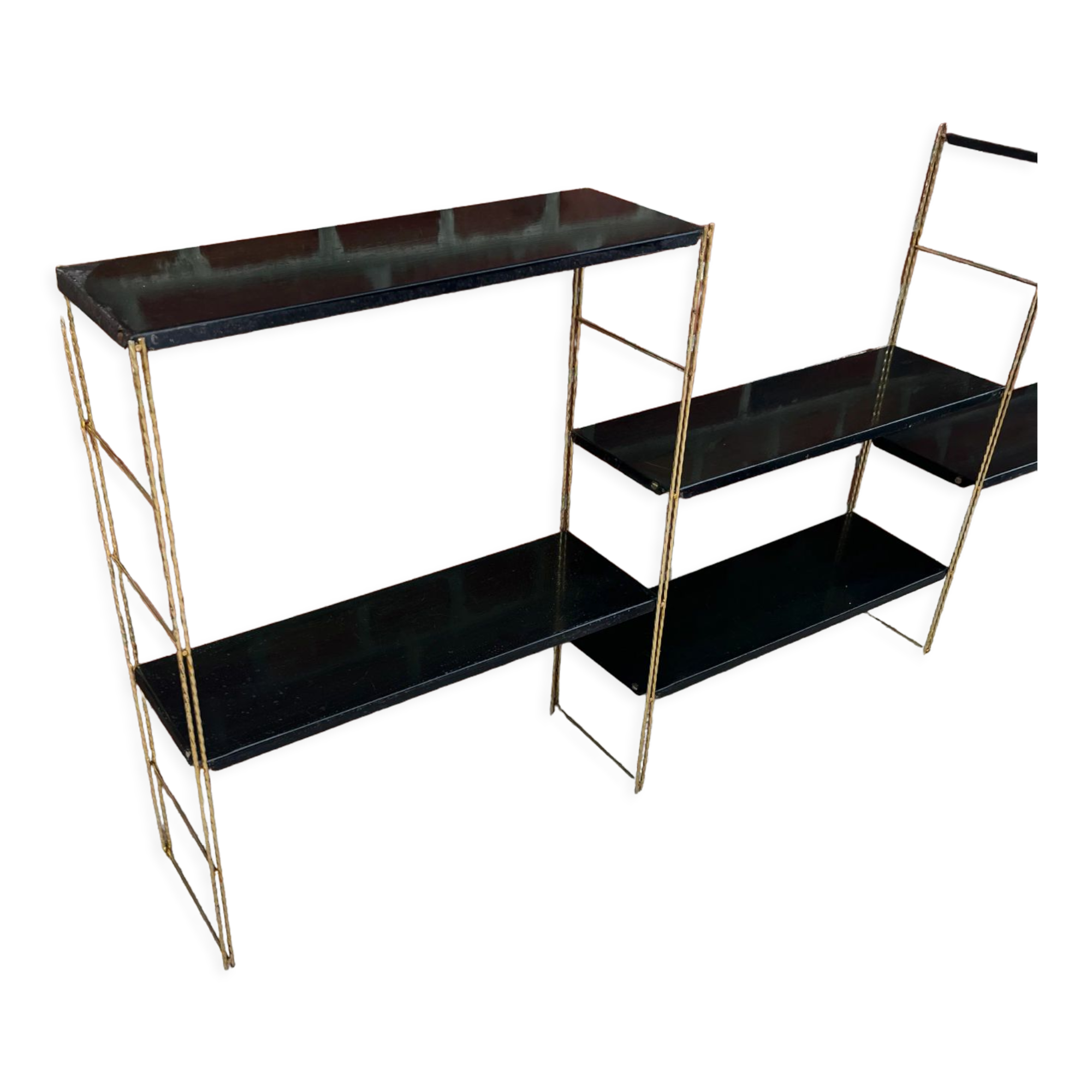 Étagère string en métal noir et doré - vintage 1960