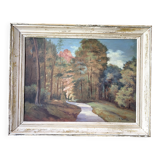 Antique painting of a forest landscape signed S.Gautier