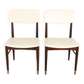Pair of vintage chairs, cream-colored imitation leather.