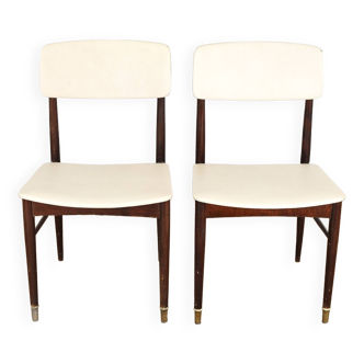 Pair of vintage chairs, cream-colored imitation leather.