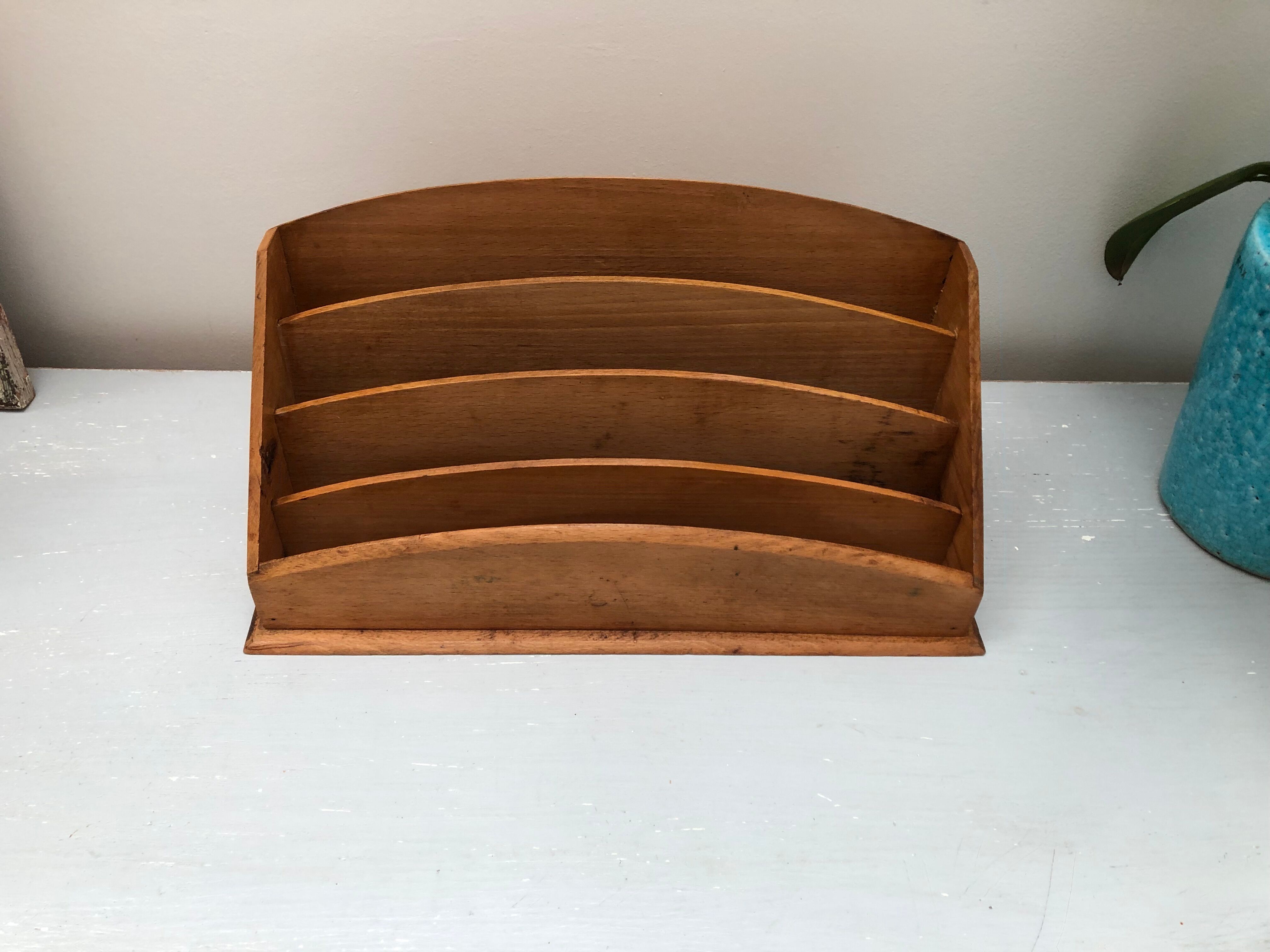 Old office sorter mail rack vintage wooden letter holder