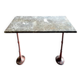 Grey marble and burgundy cast iron bistro table ☐ 85 x 57 cm