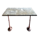 Grey marble and burgundy cast iron bistro table ☐ 85 x 57 cm