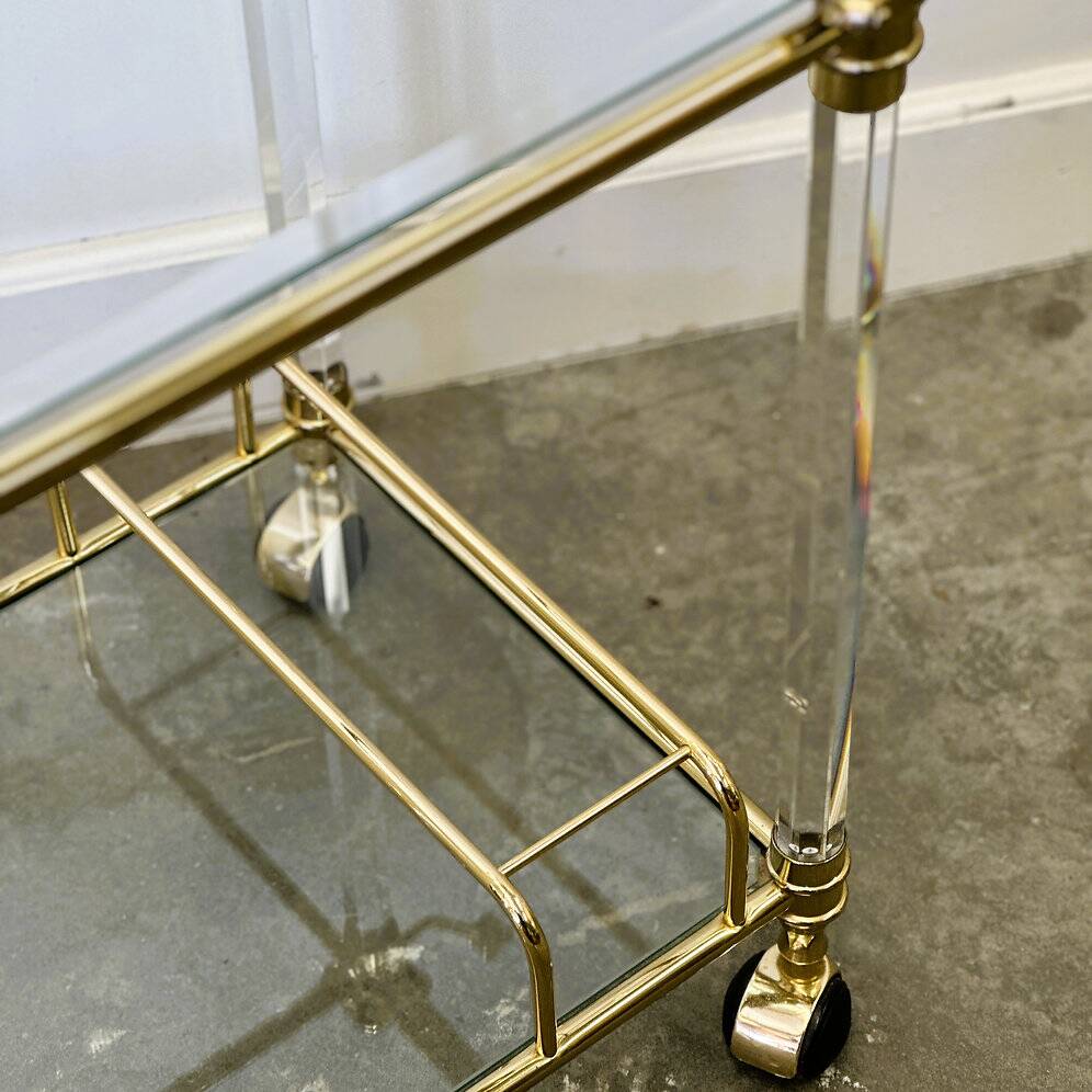 Hollywood Regency Lucite and Brass Bar Cart, 1980s