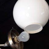 Art deco globe suspension in opaline and aluminium chain