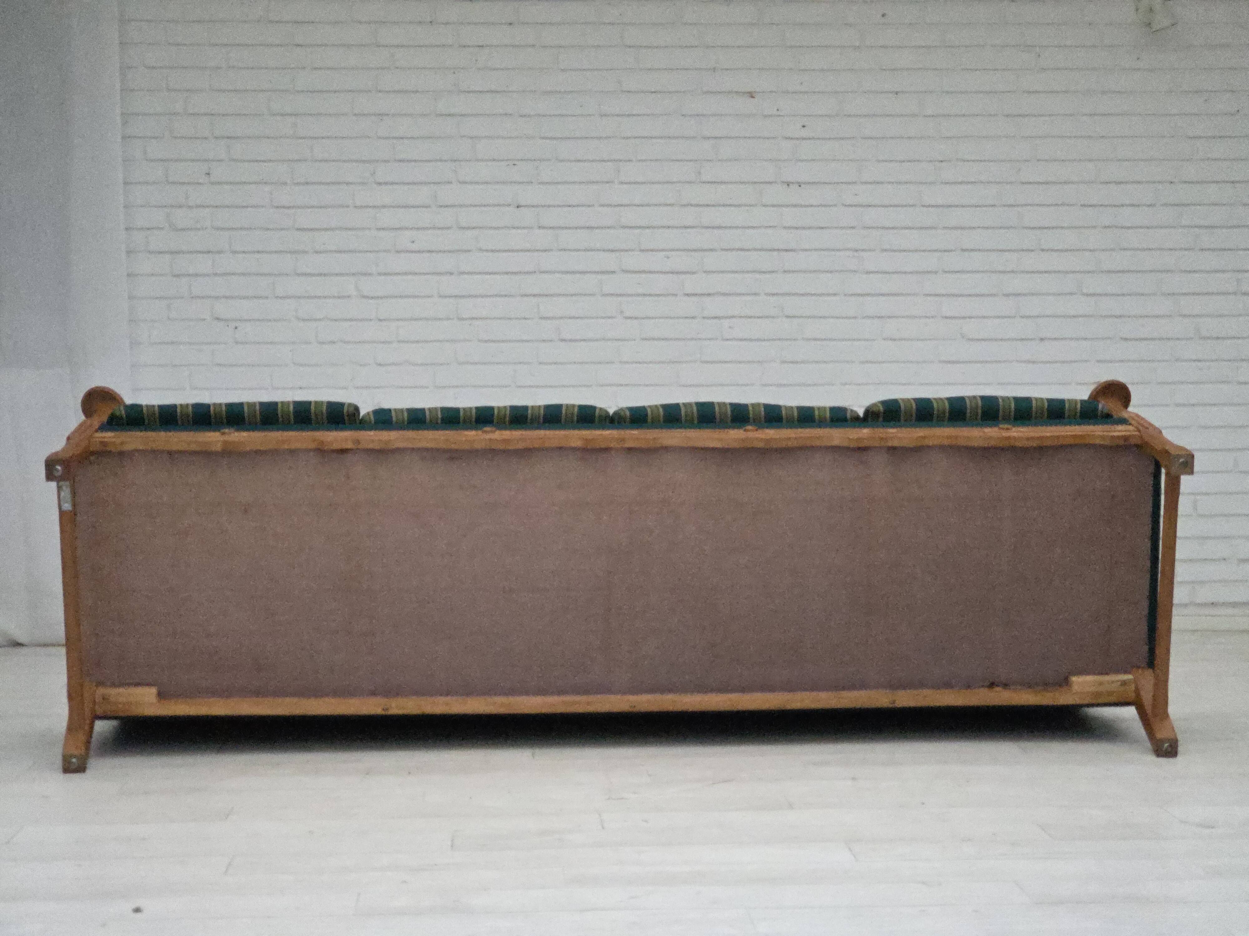 1970s, Danish 4-seater sofa, furniture wool, solid oak wood.