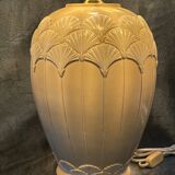 Pair of cream ceramic lamps, 1980s, art deco style, Miami light 73