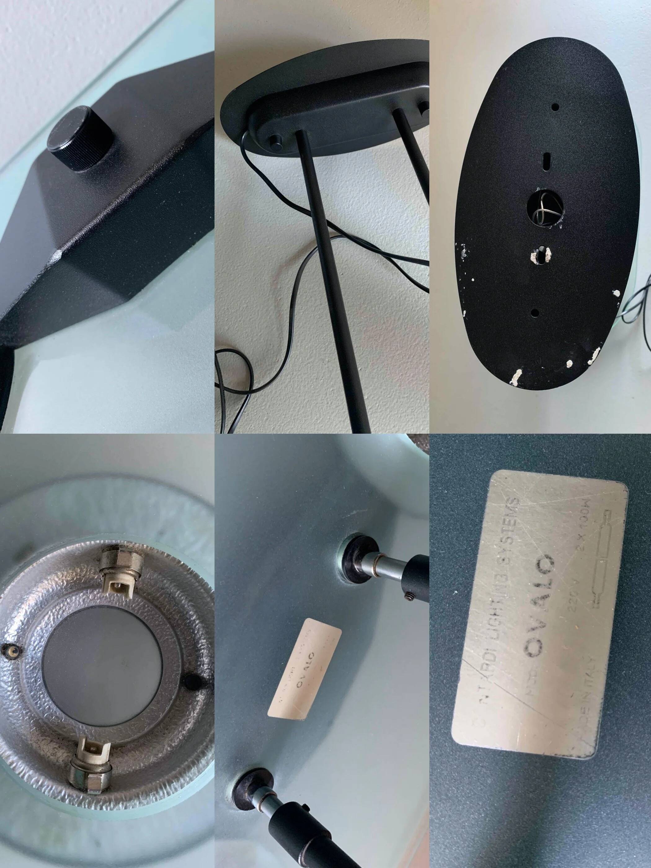 Postmodern black metal glass ceiling lamp | 1990s